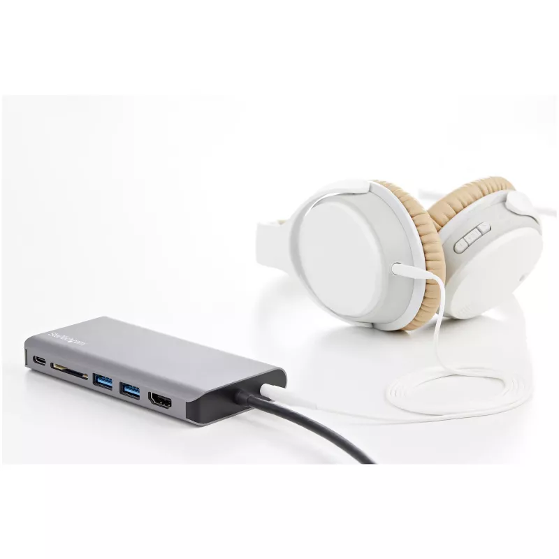 StarTech.com USB-C multiportový adaptér – USB-C mini cestovný dock s 4K HDMI alebo 1080p VGA – 3x USB 3.0 hub, SD, GbE, audio, 100W PD Pass-Through – prenosná dokovacia stanica pre notebook/tablet
