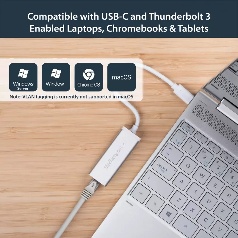StarTech.com USB-C na Gigabit sieťový adaptér – strieborný, káblový, USB, Ethernet, 5000 Mbit/s, strieborný