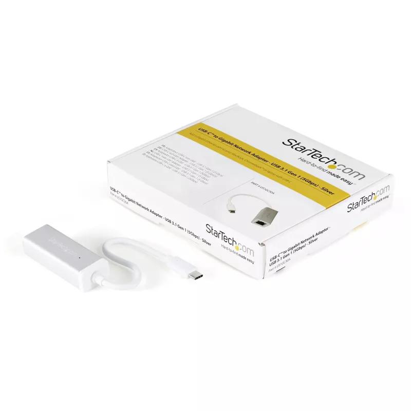 StarTech.com USB-C na Gigabit sieťový adaptér – strieborný, káblový, USB, Ethernet, 5000 Mbit/s, strieborný