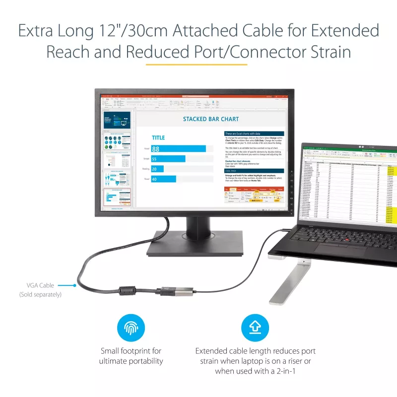 StarTech.com USB-C na VGA adaptér – 1080p USB Type-C na VGA adaptér dongle – USB-C (DP Alt Mode) na VGA monitor/display video konvertor – kompatibilný s Thunderbolt 3 – 30 cm dlhý pripojený kábel – vylepšená verzia CDP2VGA