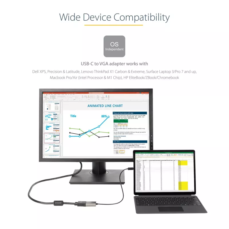 StarTech.com USB-C na VGA adaptér – 1080p USB Type-C na VGA adaptér dongle – USB-C (DP Alt Mode) na VGA monitor/display video konvertor – kompatibilný s Thunderbolt 3 – 30 cm dlhý pripojený kábel – vylepšená verzia CDP2VGA