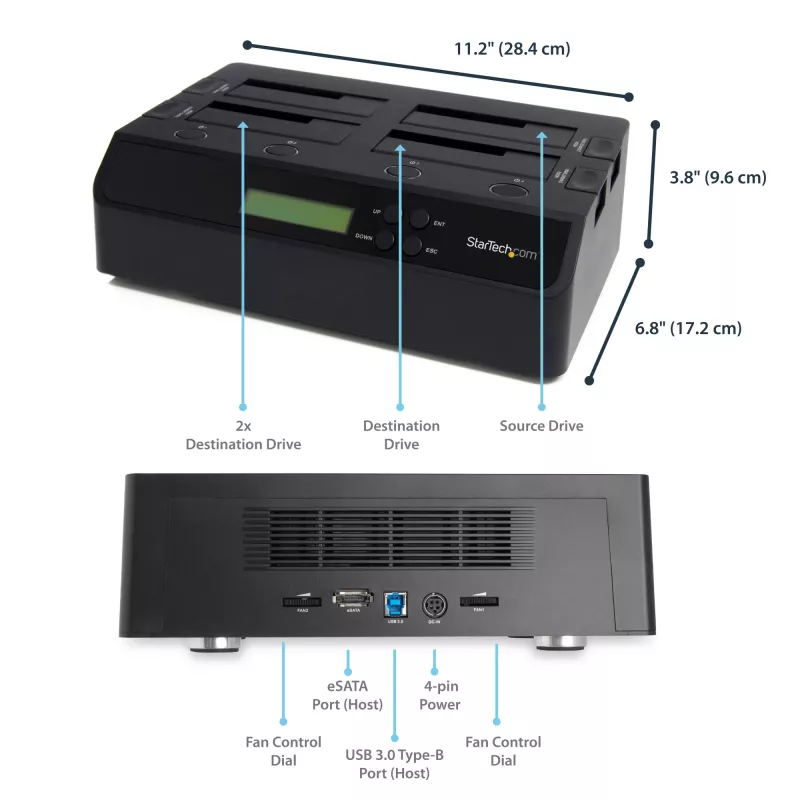 StarTech.com 4-bay USB 3.0 eSATA na SATA standalone 1:3 HDD duplikátor dok pre pevné disky