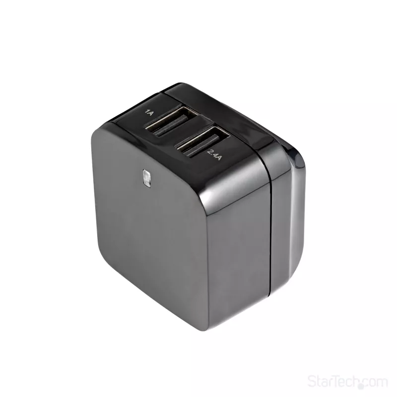 StarTech.com dvojportová USB nástenná nabíjačka – medzinárodné cestovanie – 17W/3,4A – čierna
