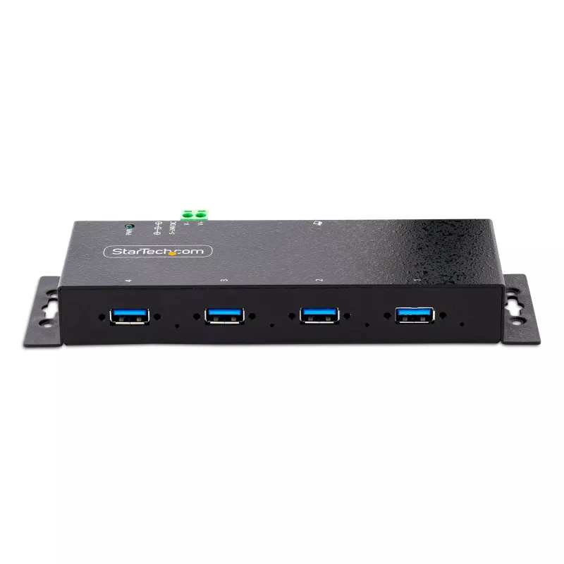 StarTech.com 4-portový priemyselný USB 3.0 5Gbps hub, robustný USB hub s ESD ochranou, DIN/stenová/stolová montáž USB-A hub, USB rozšírenie so zaisťovacími konektormi, Heavy Duty – TAA
