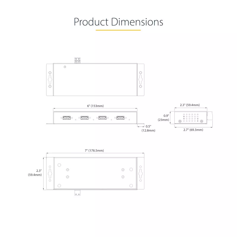 StarTech.com 4-portový priemyselný USB 3.0 5Gbps hub, robustný USB hub s ESD ochranou, DIN/stenová/stolová montáž USB-A hub, USB rozšírenie so zaisťovacími konektormi, Heavy Duty – TAA