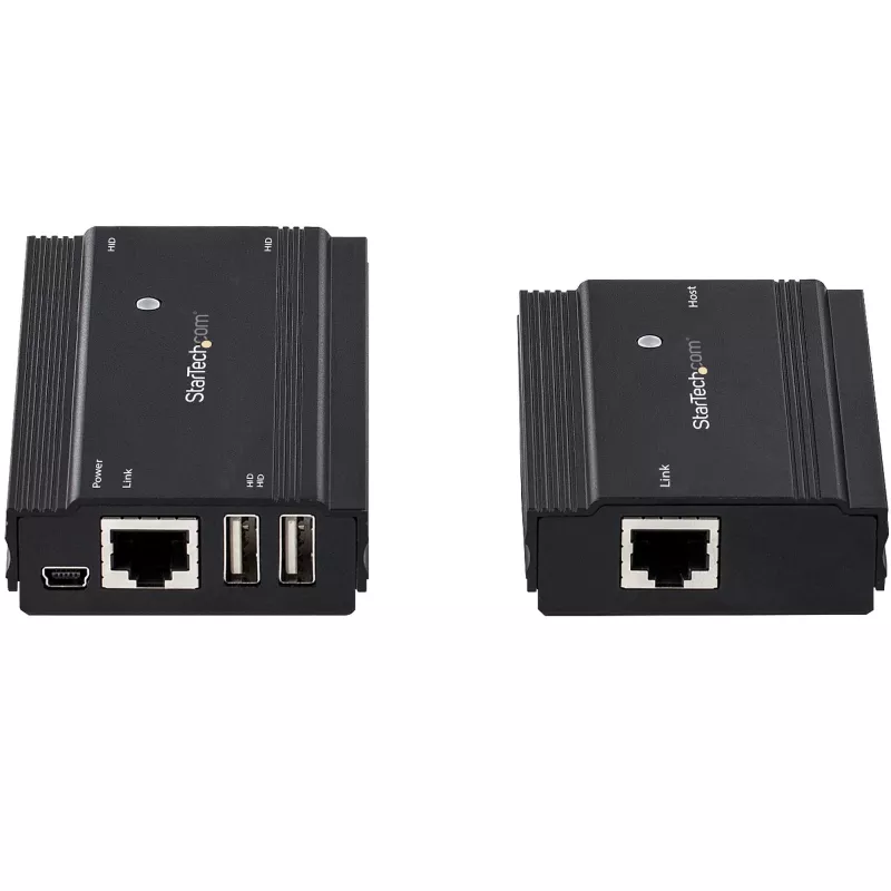 StarTech.com 4-portový USB 2.0 extender hub cez jeden CAT5e/CAT6 Ethernet kábel (RJ45) – 100m – USB extender hub adaptér kit – kovové puzdro – externé napájanie – 480 Mbit/s