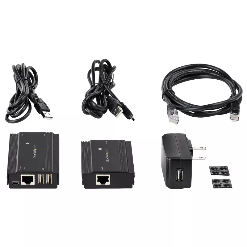 StarTech.com 4-portový USB 2.0 extender hub cez jeden CAT5e/CAT6 Ethernet kábel (RJ45) – 100m – USB extender hub adaptér kit – kovové puzdro – externé napájanie – 480 Mbit/s