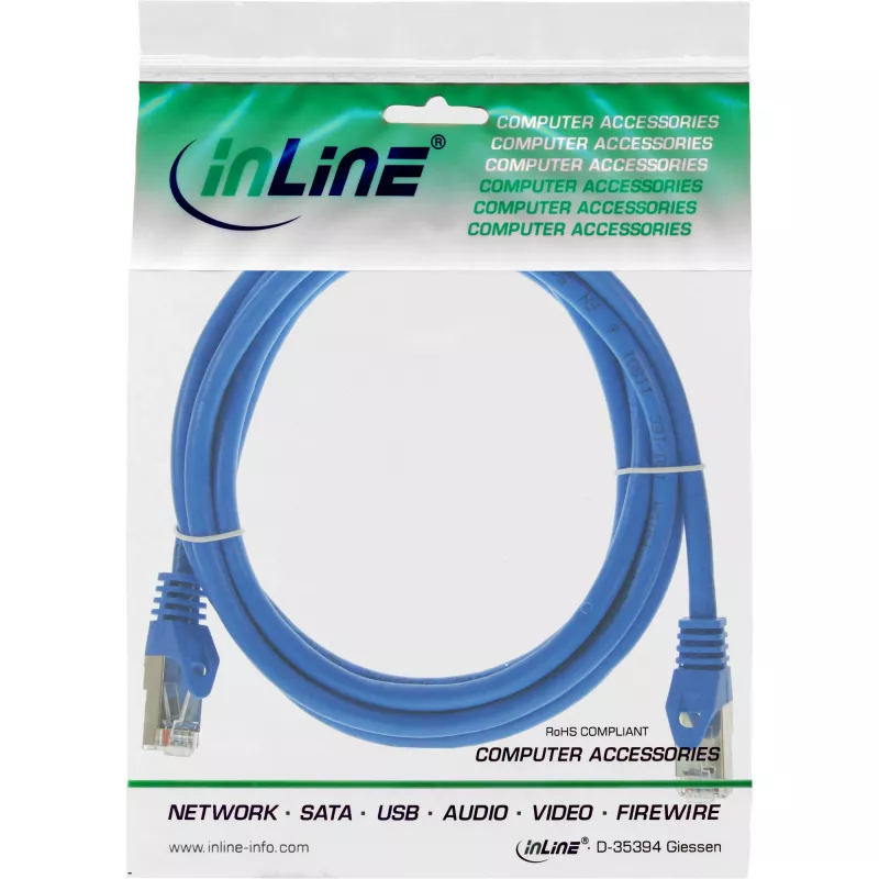 InLine patch kábel SF/UTP Cat.5e RJ-45 2m modrý