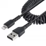 StarTech.com 50cm (20in) USB-na-Lightning kábel, MFi certifikovaný, špirálový iPhone nabíjací kábel, čierny, odolný TPE plášť s aramidovým vláknom, robustný špirálový Lightning kábel