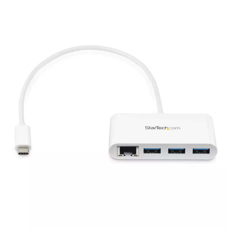 StarTech.com 3-portový USB-C hub s Gigabit Ethernet – USB-C na 3x USB-A – USB 3.0 hub – biely