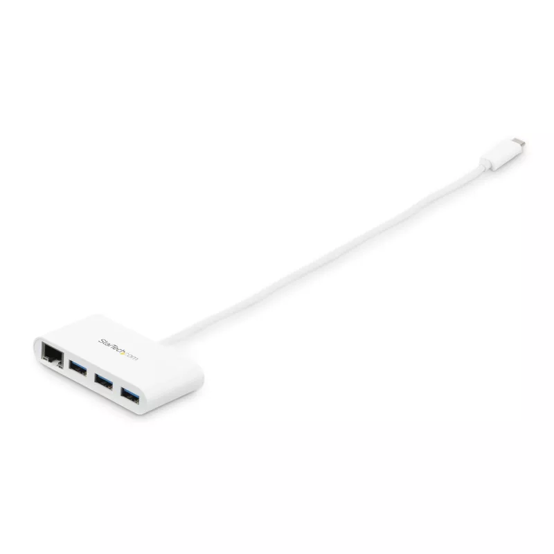 StarTech.com 3-portový USB-C hub s Gigabit Ethernet – USB-C na 3x USB-A – USB 3.0 hub – biely
