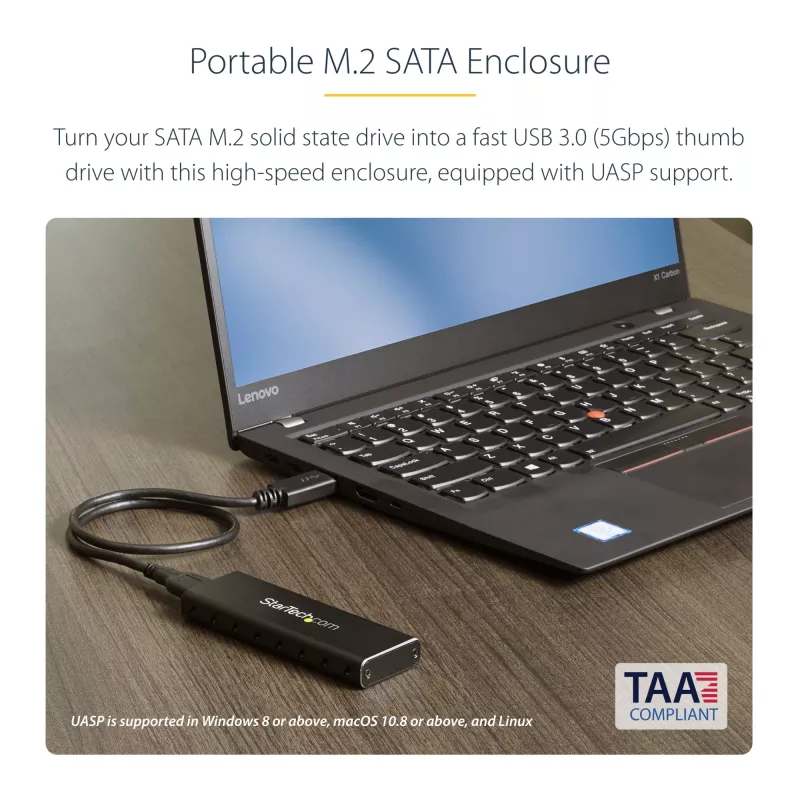 StarTech.com M.2 SSD puzdro pre M.2 SATA SSD – USB 3.0 (5 Gbit/s) s UASP