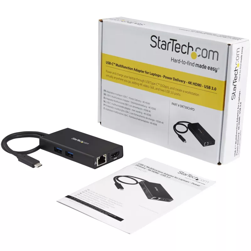 StarTech.com USB-C multiport adaptér – USB-C cestovná dokovacia stanica s 4K HDMI – 60 W Power Delivery Pass-Through, GbE, 2 porty USB-A 3.0 hub – prenosný mini USB Type-C dock pre notebooky