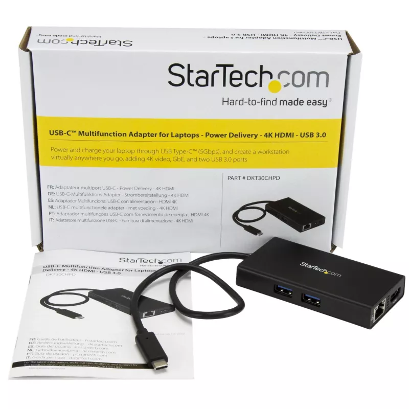 StarTech.com USB-C multiport adaptér – USB-C cestovná dokovacia stanica s 4K HDMI – 60 W Power Delivery Pass-Through, GbE, 2 porty USB-A 3.0 hub – prenosný mini USB Type-C dock pre notebooky