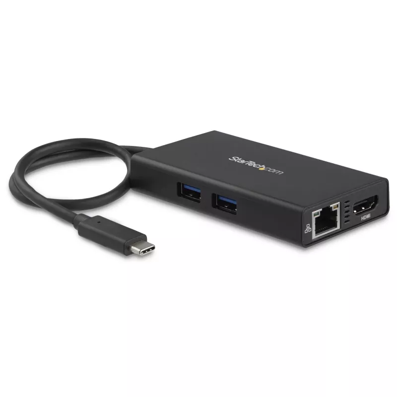 StarTech.com USB-C multiport adaptér – USB-C cestovná dokovacia stanica s 4K HDMI – 60 W Power Delivery Pass-Through, GbE, 2 porty USB-A 3.0 hub – prenosný mini USB Type-C dock pre notebooky