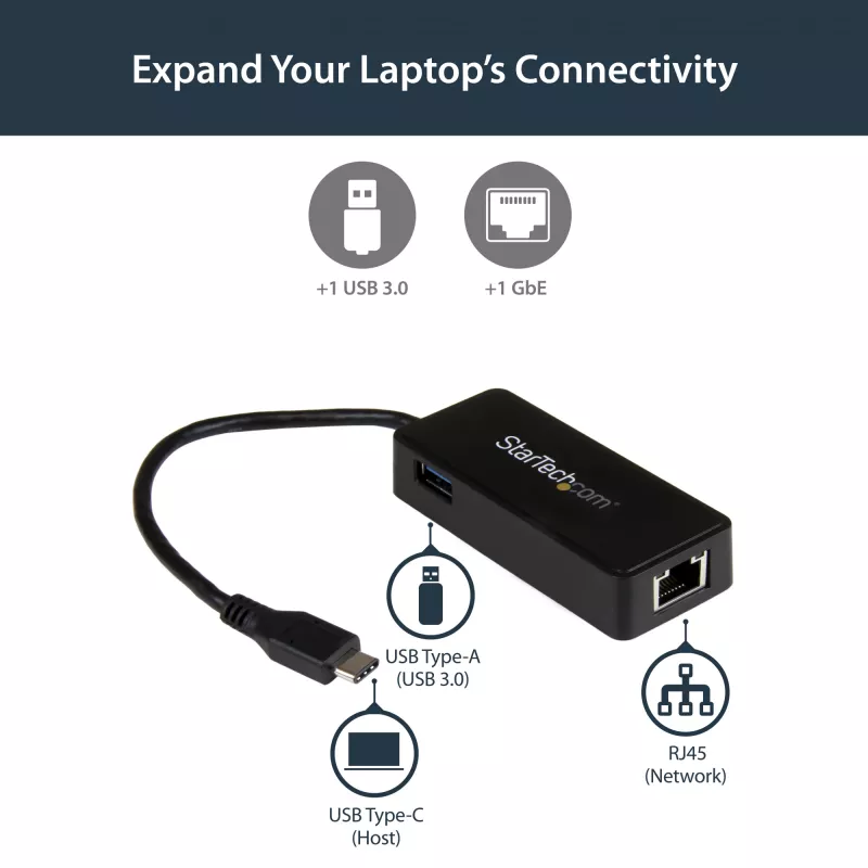 StarTech.com USB-C na Gigabit sieťový adaptér s dodatočným USB 3.0 portom