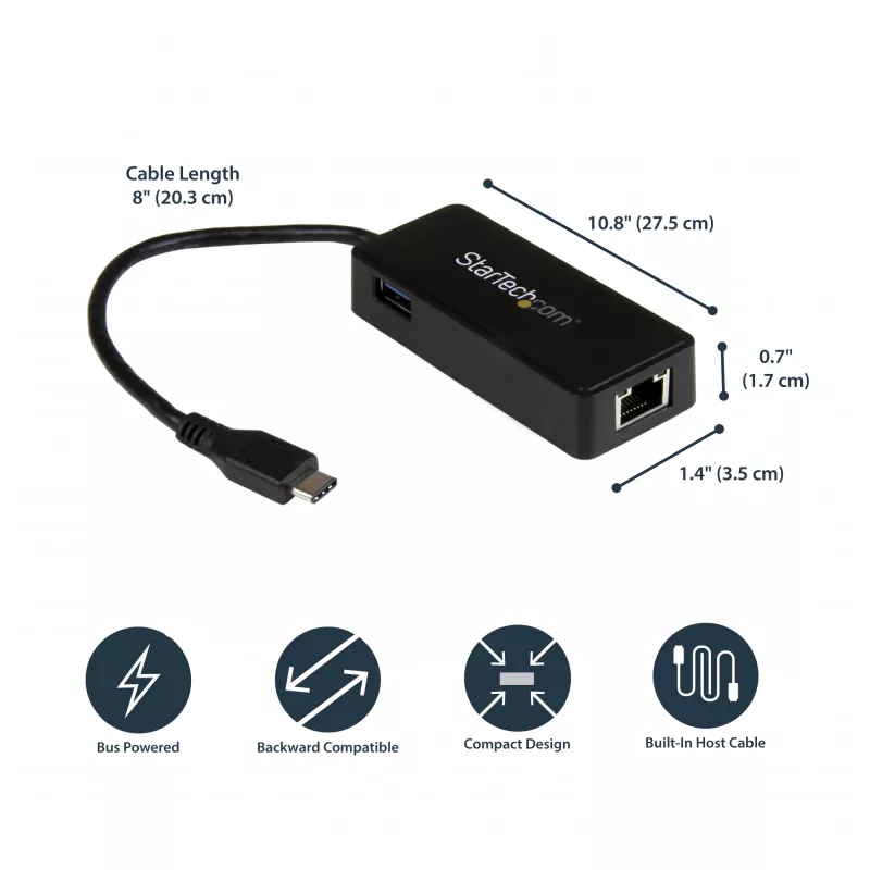 StarTech.com USB-C na Gigabit sieťový adaptér s dodatočným USB 3.0 portom