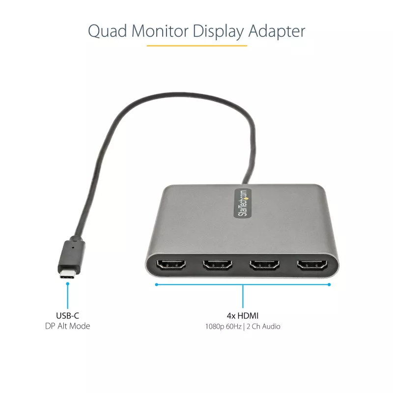 StarTech.com USB-C na Quad HDMI adaptér, USB-C na 4x HDMI monitor konvertor pre Windows (bez podpory pre macOS/ChromeOS/Linux) - TAA