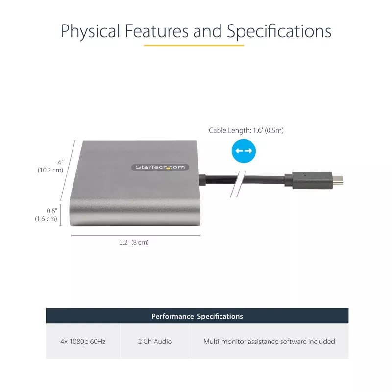 StarTech.com USB-C na Quad HDMI adaptér, USB-C na 4x HDMI monitor konvertor pre Windows (bez podpory pre macOS/ChromeOS/Linux) - TAA