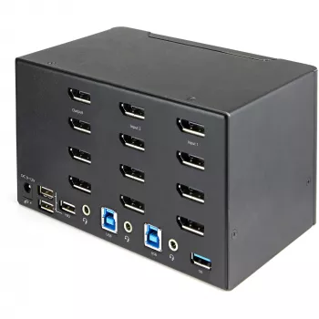 StarTech.com 2-portový Quad-Monitor DisplayPort KVM prepínač – 4K 60Hz UHD HDR – Desktop 4K DP 1.2 KVM s 2-portovým USB 3.0 hubom (5 Gbit/s) & 4x USB 2.0 HID porty, audio – prepínanie klávesovou skratkou – TAA