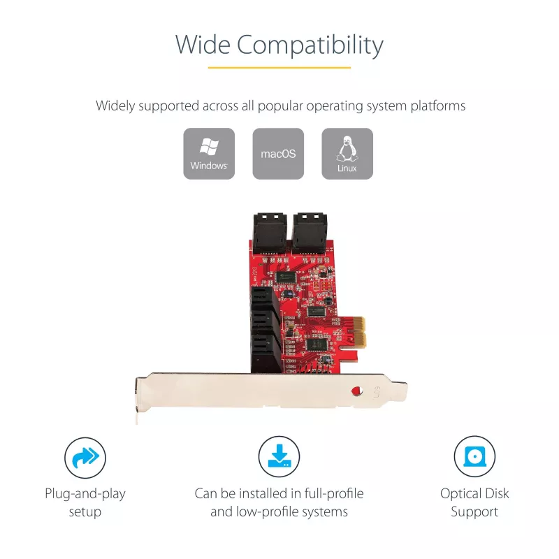 StarTech.com SATA PCIe karta - 10-portová PCIe SATA rozširujúca karta - 6 Gbit/s - Low-/Full-Profile - naskladané SATA konektory - ASM1062 Non-RAID - PCI Express na SATA konvertor/adaptér