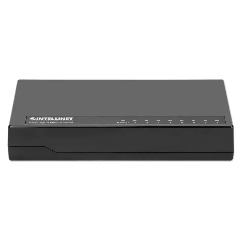Intellinet 8-portový Gigabit Ethernet switch, desktop veľkosť, plast, IEEE 802.3az (Energy Efficient Ethernet), Čierna
