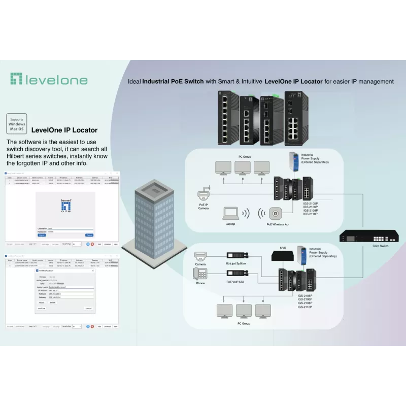 Managed Switch LevelOne Hilbert 10-portový priemyselný Gigabit PoE Smart Lite Switch