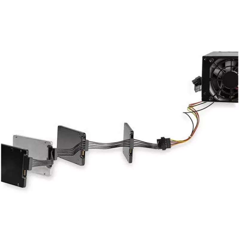 StarTech.com 4x SATA napájací rozbočovač (adaptérový kábel), SATA 15-pin, 4 x SATA, 0,4 m, samec, samica, čierny