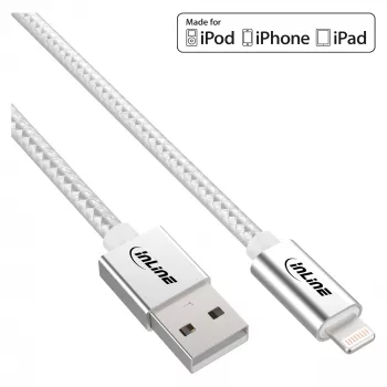 InLine Lightning USB kábel, pre iPad, iPhone, iPod, strieborný/alu 2m MFi certifikovaný