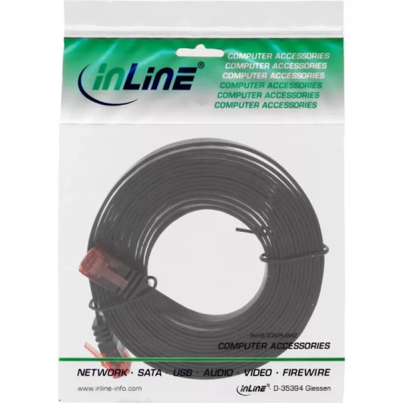 InLine plochý ultra-slim patch kábel U/UTP Cat.6 gigabitový čierny 3m