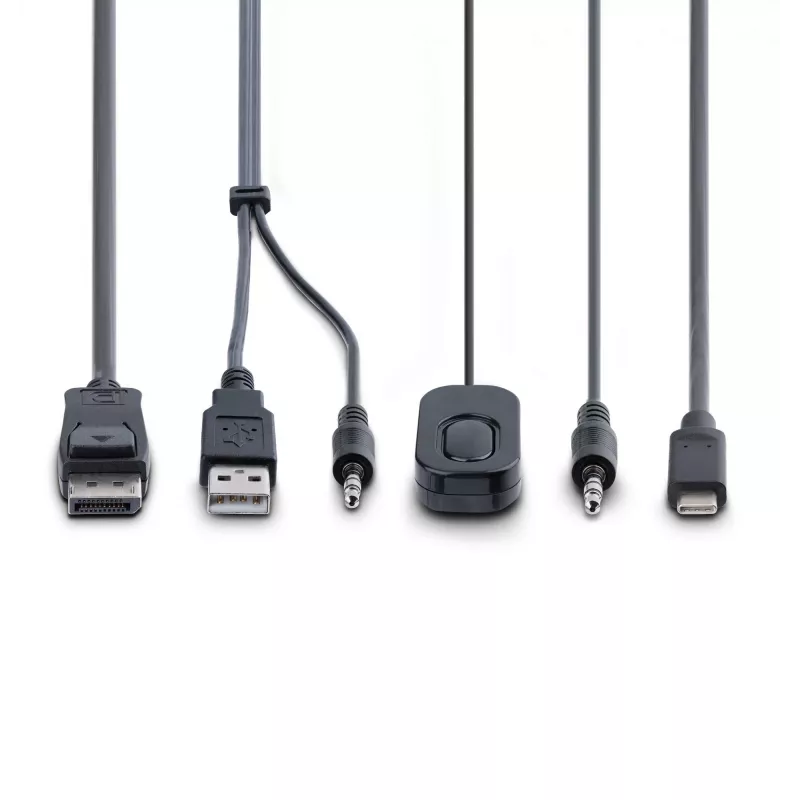 StarTech.com 2-portový hybridný USB-C DisplayPort káblový KVM switch, 4K 60Hz, kompaktný KVM switch s integrovanými 1,8 m USB-A/DisplayPort/audio a 1,2 m USB-C hostiteľskými káblami, napájaný zbernicou – diaľkový ovládač/hotkey prepínanie