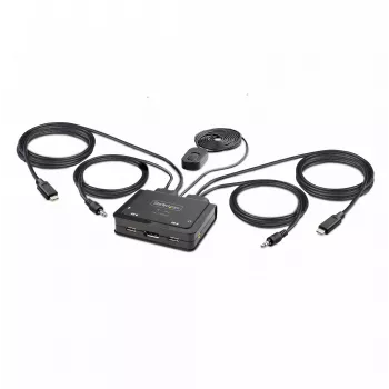StarTech.com 2-portový USB-C káblový KVM switch, 4K 60Hz DisplayPort výstup, kompaktný KVM s integrovanými 1,2m USB Type-C/audio káblami, napájaný zbernicou - diaľkový ovládač/hotkey prepínanie