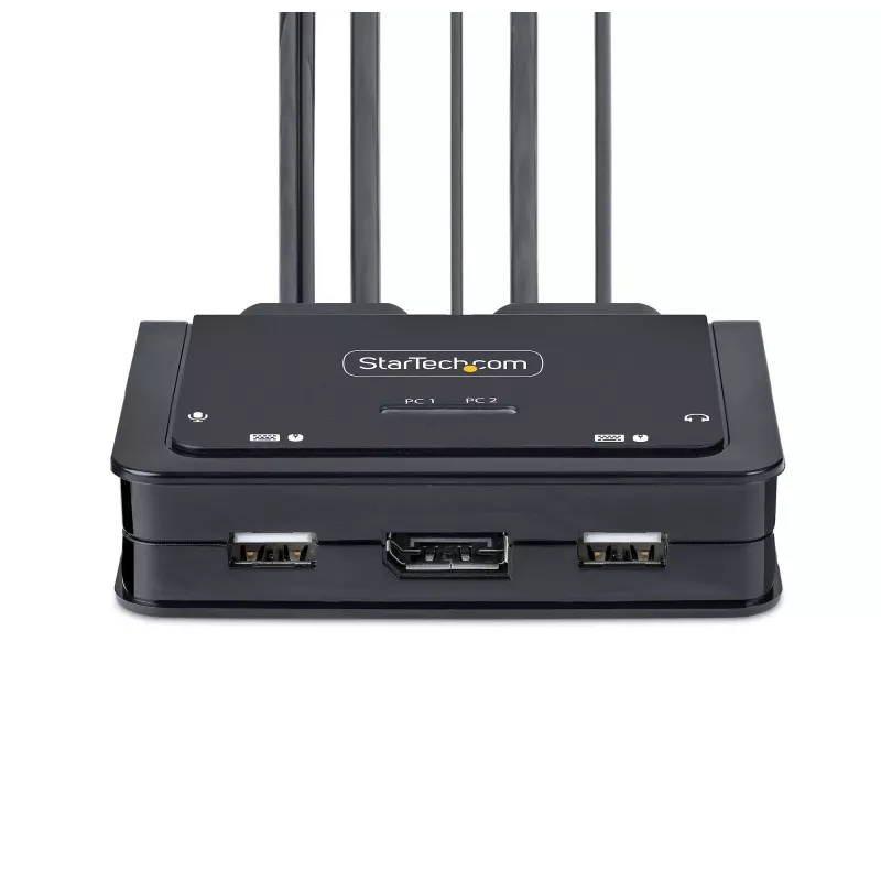 StarTech.com 2-portový USB-C káblový KVM switch, 4K 60Hz DisplayPort výstup, kompaktný KVM s integrovanými 1,2m USB Type-C/audio káblami, napájaný zbernicou - diaľkový ovládač/hotkey prepínanie