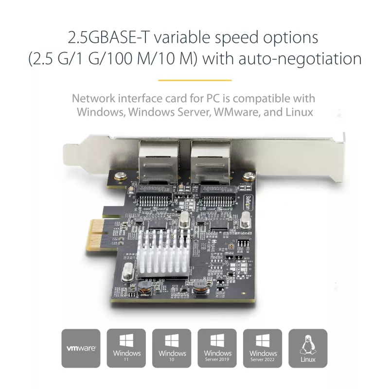 StarTech.com 2-portová 2.5Gbps NBASE-T PCIe sieťová karta, Intel I225-V, dvojportová počítačová sieťová karta, Multi-Gigabit NIC, PCI Express serverová LAN karta, desktopové Ethernet rozhranie