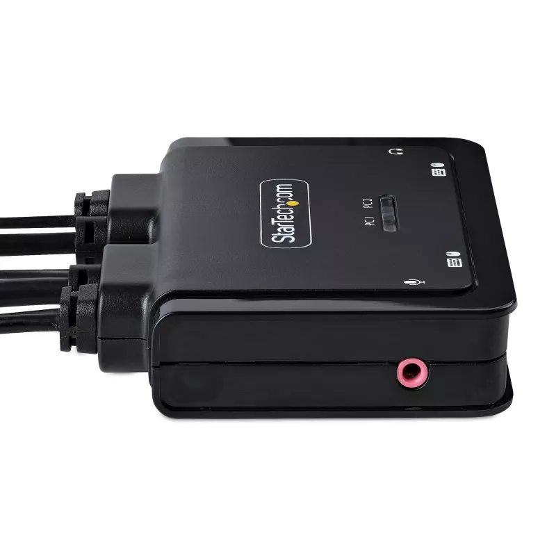 StarTech.com 2-portový hybridný USB-C HDMI káblový KVM switch, 4K 60Hz, kompaktný KVM s 6ft/1,8m USB-A/HDMI/audio a 4ft/1,2m USB-C integrovanými hostiteľskými káblami, napájaný zbernicou - diaľkový ovládač/hotkey prepínanie