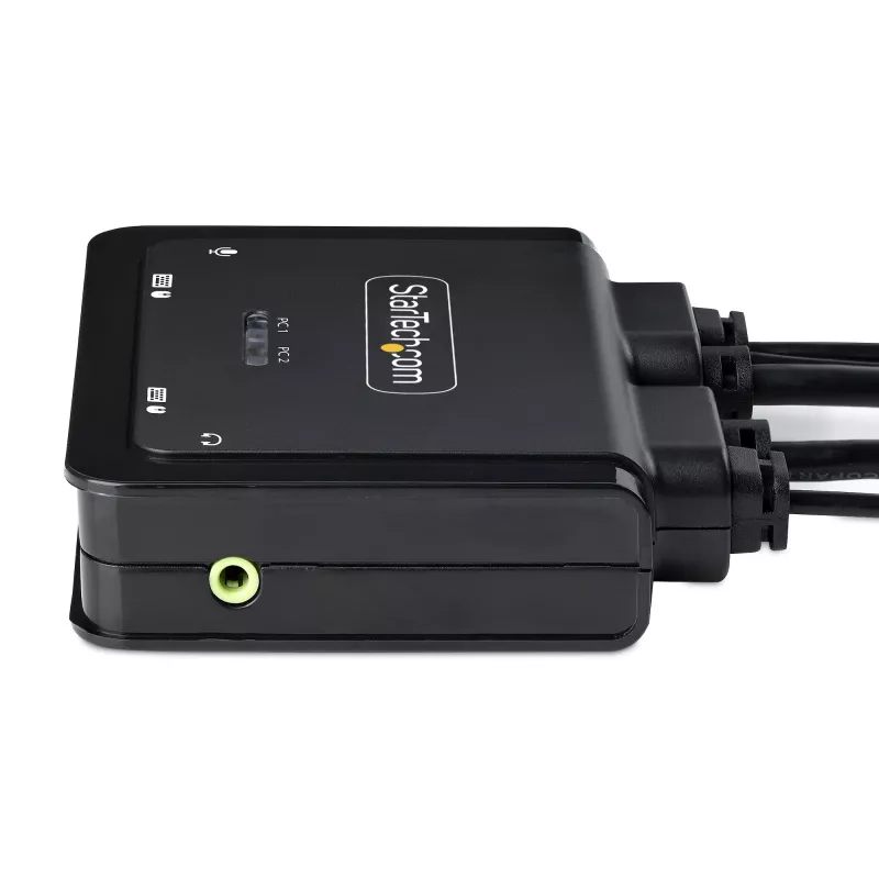 StarTech.com 2-portový hybridný USB-C HDMI káblový KVM switch, 4K 60Hz, kompaktný KVM s 6ft/1,8m USB-A/HDMI/audio a 4ft/1,2m USB-C integrovanými hostiteľskými káblami, napájaný zbernicou - diaľkový ovládač/hotkey prepínanie