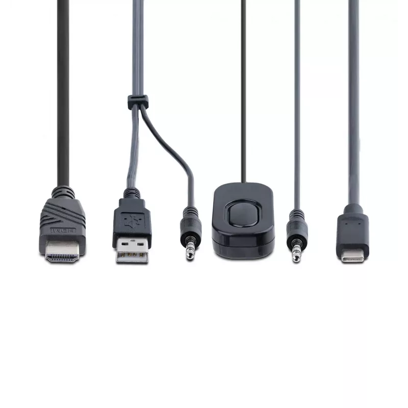 StarTech.com 2-portový hybridný USB-C HDMI káblový KVM switch, 4K 60Hz, kompaktný KVM s 6ft/1,8m USB-A/HDMI/audio a 4ft/1,2m USB-C integrovanými hostiteľskými káblami, napájaný zbernicou - diaľkový ovládač/hotkey prepínanie