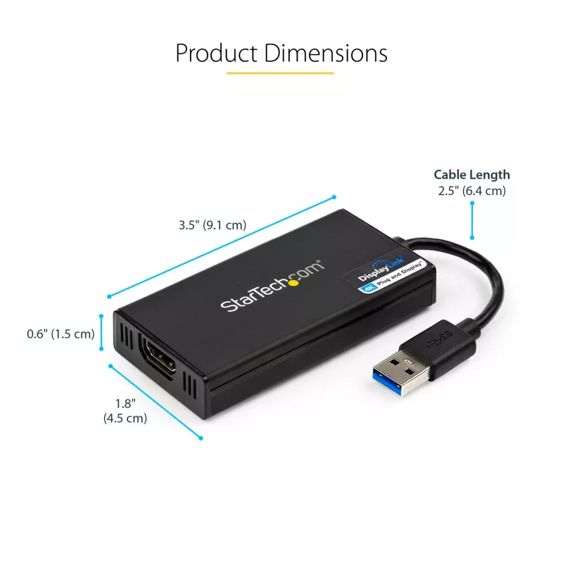 StarTech.com USB 3.0 na HDMI adaptér - 4K 30Hz Ultra HD - DisplayLink certifikovaný - USB Type-A na HDMI display adaptér konvertor pre monitor - externá video a grafická karta - Mac a Windows