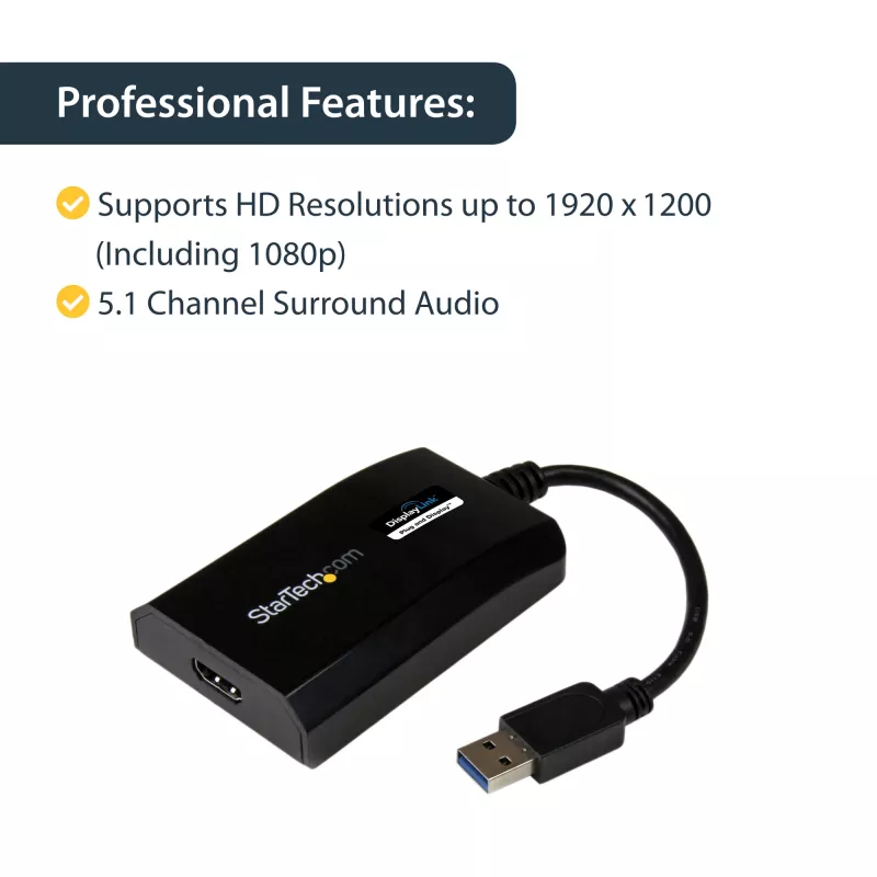StarTech.com USB 3.0 na HDMI adaptér - DisplayLink certifikovaný - 1080p (1920x1200) - USB Type-A na HDMI display adaptér konvertor pre monitor - externá video a grafická karta - Windows/Mac