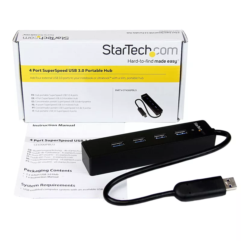 StarTech.com 4-portový prenosný SuperSpeed USB 3.0 hub s integrovaným káblom