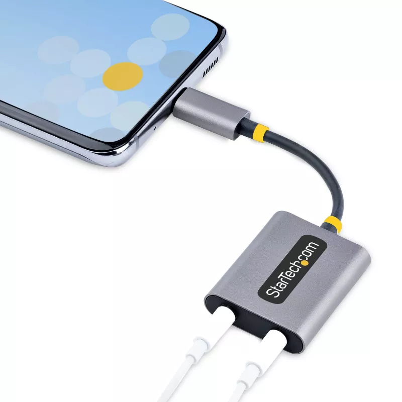 StarTech.com USB-C rozbočovač pre slúchadlá, USB Type-C adaptér pre dvojité headset s mikrofónovým vstupom, USB-C na 3,5-mm audio adaptér/slúchadlový dongle, USB-C na audio konektor samica/aux výstup, 24-bit DAC
