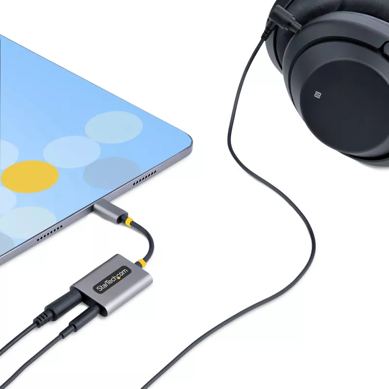 StarTech.com USB-C rozbočovač pre slúchadlá, USB Type-C adaptér pre dvojité headset s mikrofónovým vstupom, USB-C na 3,5-mm audio adaptér/slúchadlový dongle, USB-C na audio konektor samica/aux výstup, 24-bit DAC
