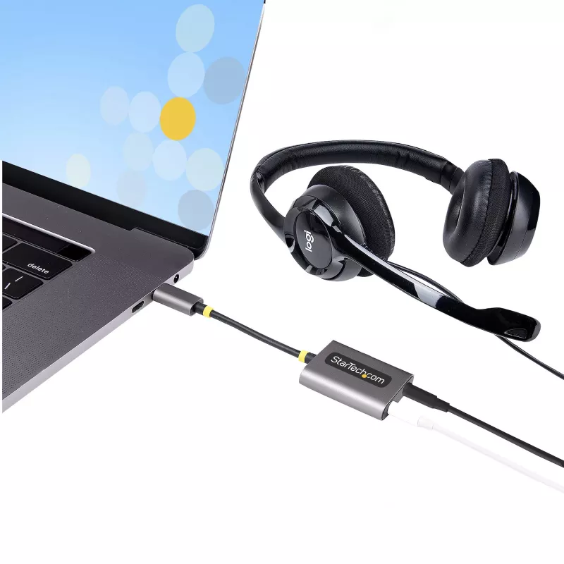 StarTech.com USB-C rozbočovač pre slúchadlá, USB Type-C adaptér pre dvojité headset s mikrofónovým vstupom, USB-C na 3,5-mm audio adaptér/slúchadlový dongle, USB-C na audio konektor samica/aux výstup, 24-bit DAC