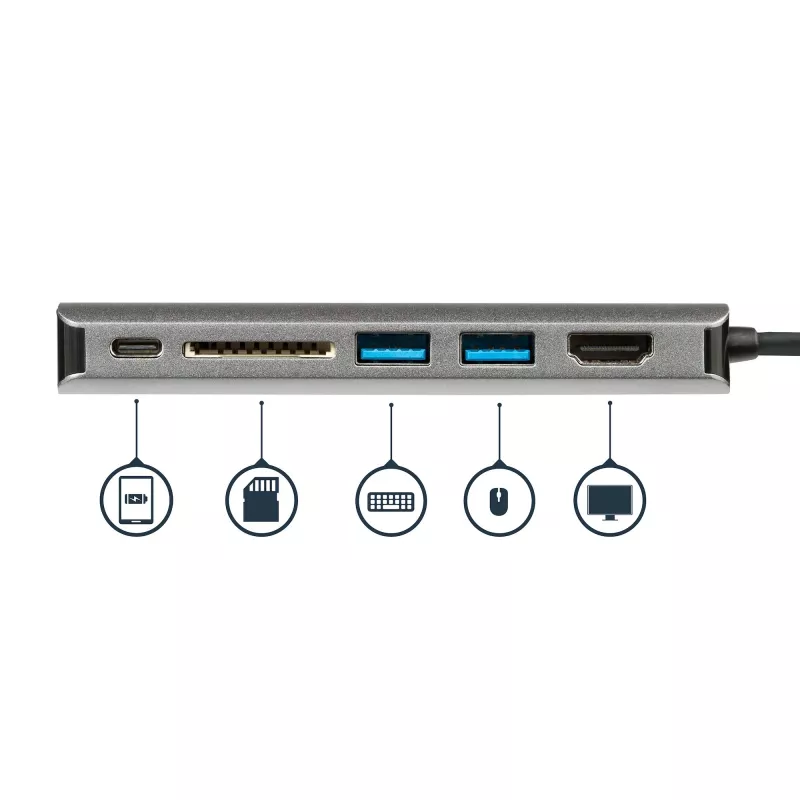 StarTech.com USB-C multiport adaptér, prenosný USB-C dock na 4K HDMI, 2x USB 3.0 hub, SD/SDHC, GbE, 60W PD pass-through – USB Type-C/Thunderbolt 3 – NAHRADENÉ DKT30CHSDPD1