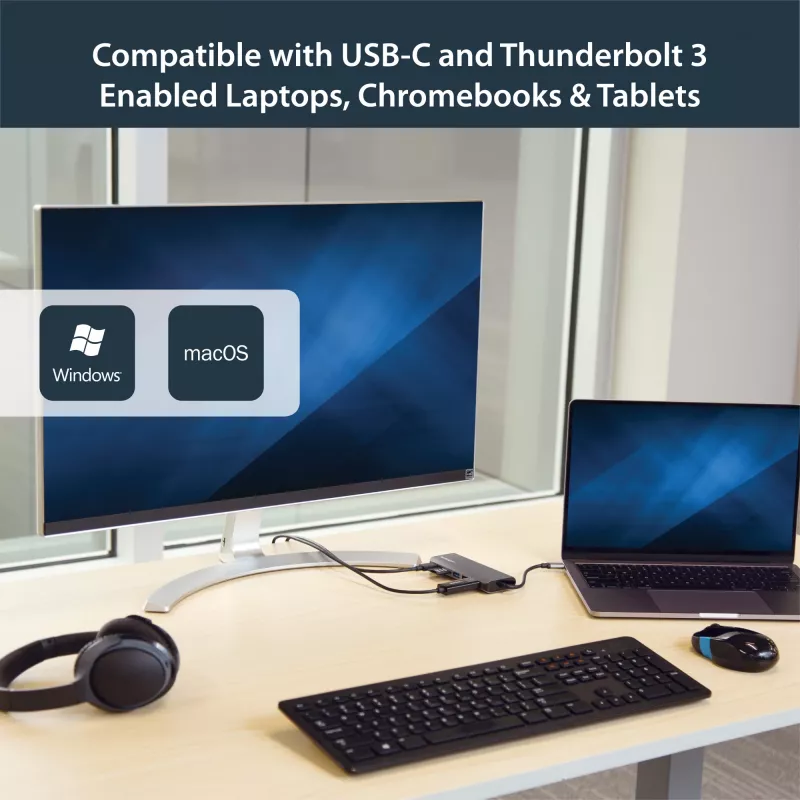 StarTech.com USB-C multiport adaptér, prenosný USB-C dock na 4K HDMI, 2x USB 3.0 hub, SD/SDHC, GbE, 60W PD pass-through – USB Type-C/Thunderbolt 3 – NAHRADENÉ DKT30CHSDPD1