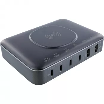 InLine Qi Powerstation Multiport nabíjačka, 4x USB-C + 2x USB-A, GaN 100 W, bezdrôtové nabíjanie 15 W, čierna (31517K)