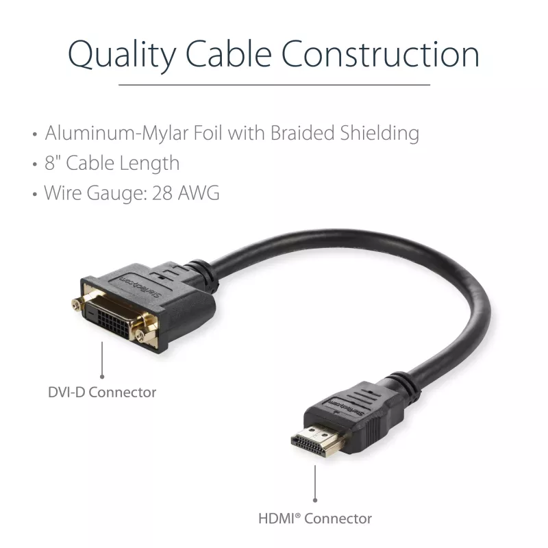 StarTech.com 8in HDMI na DVI-D video kábel adaptér – HDMI konektor samec na DVI konektor samica