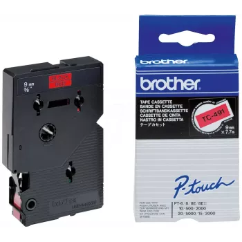 Páska na označovanie 9 mm Brother TC491 čierna na červenej