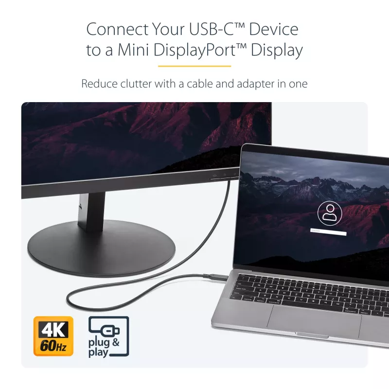 StarTech.com USB-C na Mini DisplayPort kábel – 1 m (3,3 ft), 4K 60 Hz – čierny