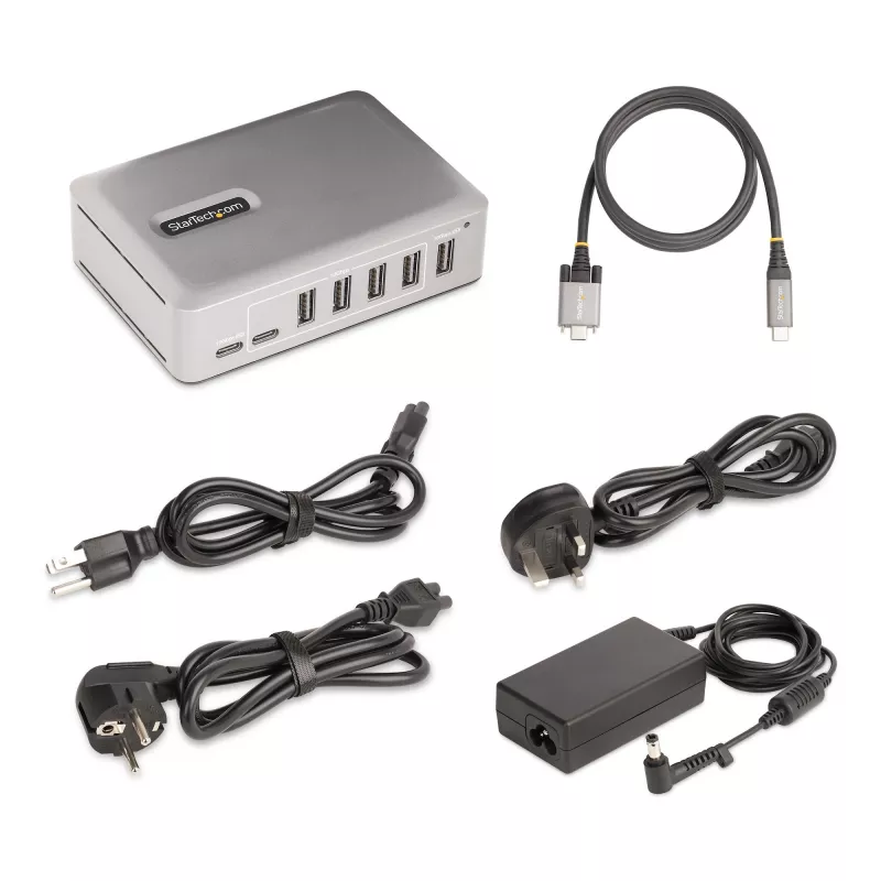 StarTech.com 7-portový USB-C hub - 5x USB-A + 2x USB-C - Self-Powered s 65W napájacím zdrojom - USB 3.1 10Gbps - Desktop/Laptop USB hub s 3ft USB-IF certifikovaným uzamykacím káblom - USB C hub